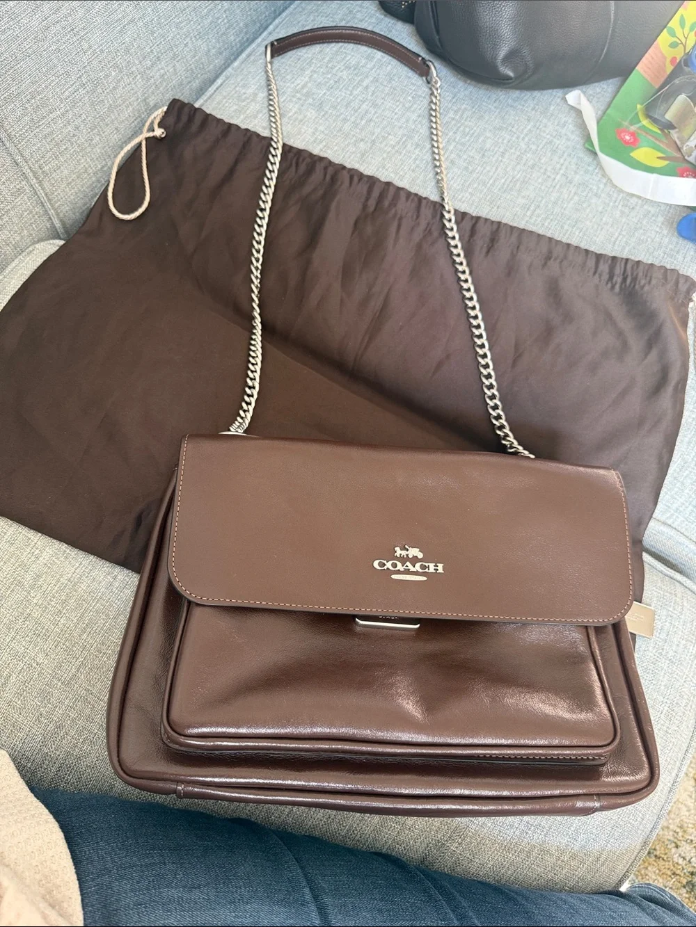 Coach Elodie Crossbody/Shoulder Maple  Leather  Bag with Silver Chain
